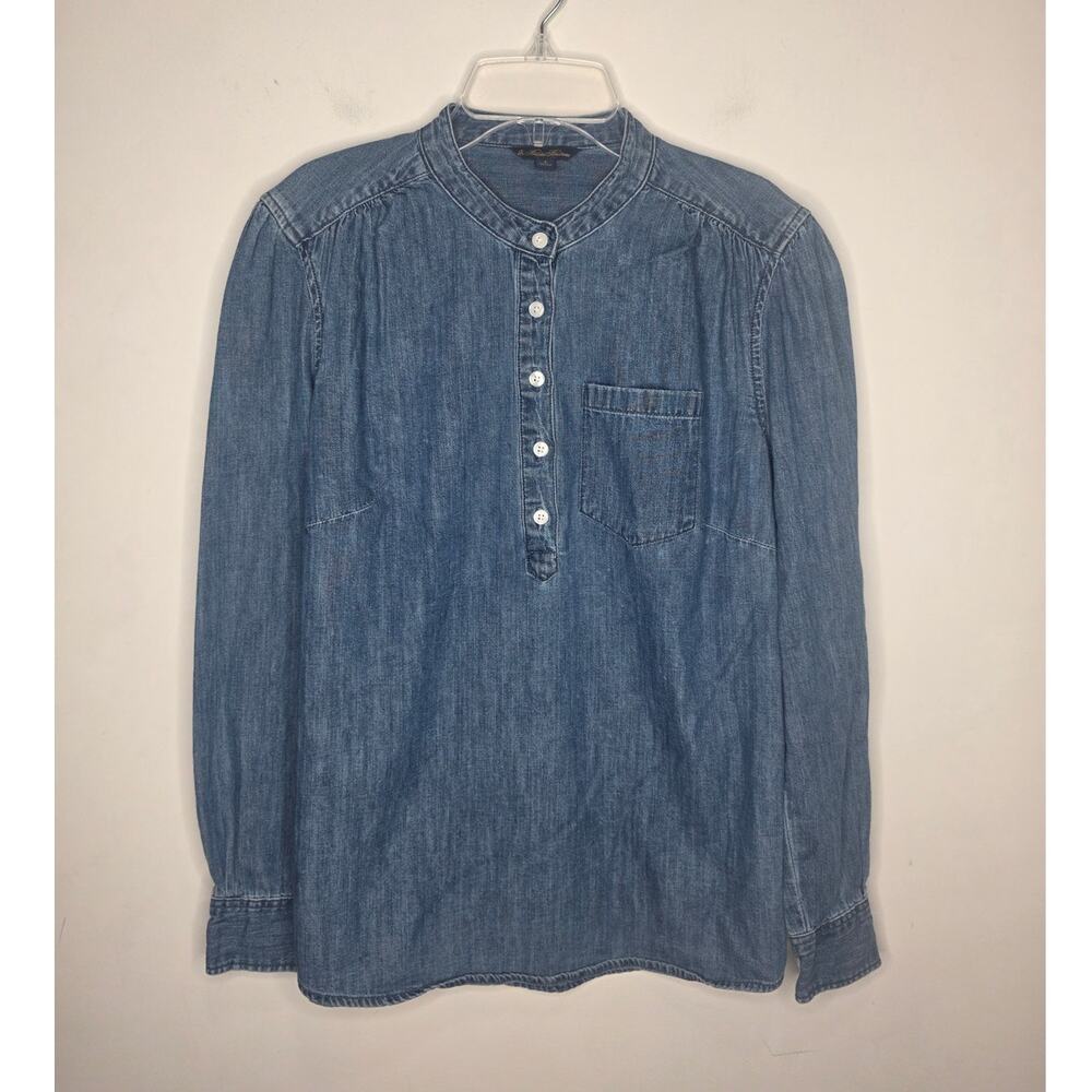 Brooks Brothers blue cotton denim button front popover long sleeve shirt - 2
